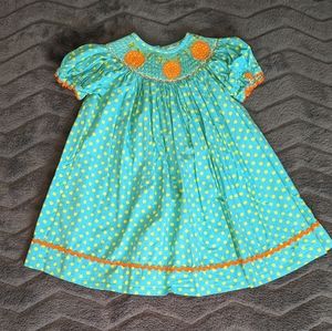Smocked Auctions Polkadot Pumpkin Dress 18 month Halloween Fall